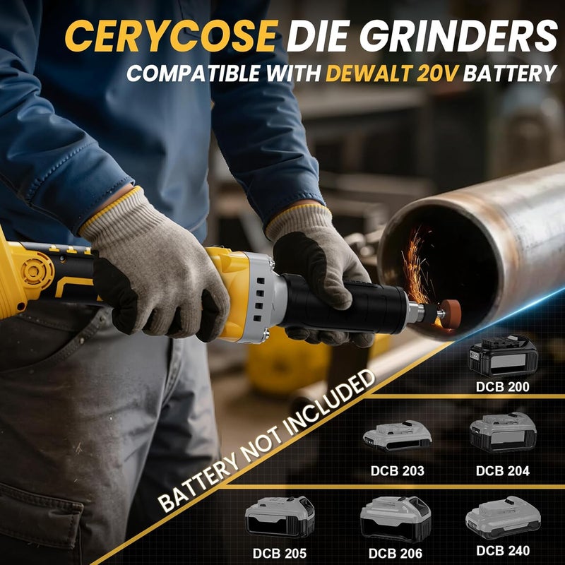 Cerycose Cordless Die Grinder, Compatible for Dewalt 20V Battery, Three Speed 26000 RPM Brushless Motor, 1/4" Precision Chuck, for Rust Removal, Grinding, Polishing, Deburring (No Battery) - Image 5